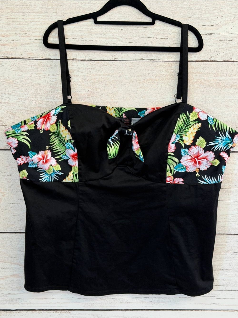Torrid Black Tropical Floral Camisole with Tie Front and Padded Cups